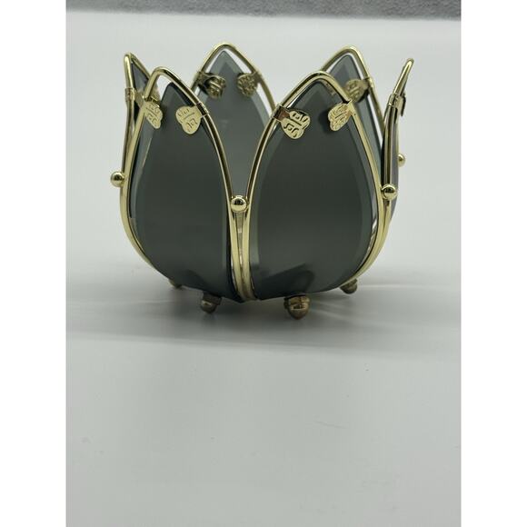 PartyLite Waterlily Tealight Votive Candle Holder P0560 Glass & Brass W/Box - Picture 5 of 5